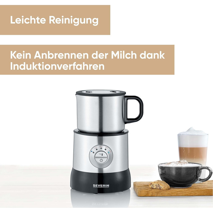 Індукційний спінювач молока SEVERIN, електричний спінювач молока без обпалення, можна мити в посудомийній машині, з матової нержав