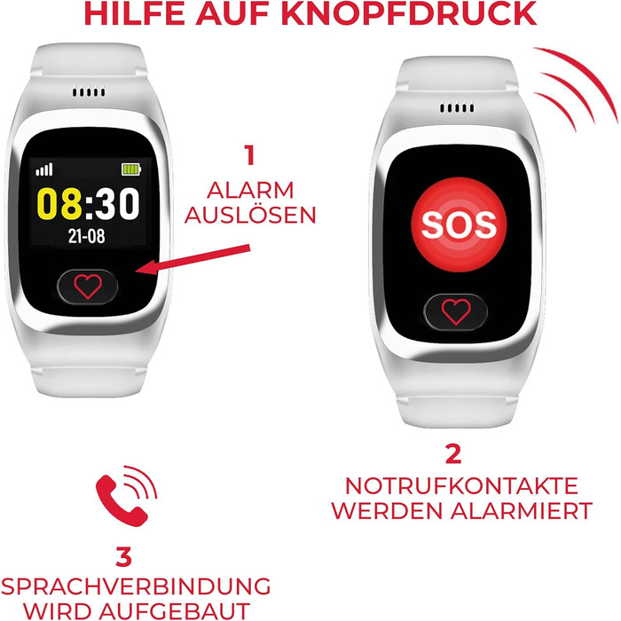 Годинник James B8 для екстрених випадків та безпеки для людей похилого віку GPS, виявлення падіння, кнопка SOS, монітор серцевого ритму, функції для здоров&39я, сімейний додаток, гучний будильник чорний/білий вкл. SIM-картку та 2 місяці безкоштовного тари