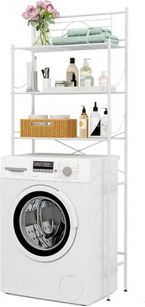 Полиця для пральної машини MALLBOO, не потребує свердління, 3-рівнева полиця для ванної кімнати, полиця для унітазу з нержавіючої сталі, компактна підставка для ванної кімнати (біла) Білий 9,45&39 Г x 25,59&39 Ш x 65,35&39 В