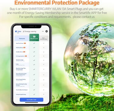 З вимірюванням струму, макс. 16A Smart Home Plug, сумісний з Alexa/Google Home, компактний дизайн, голосове керування, APP Remote Control, таймер, 13A