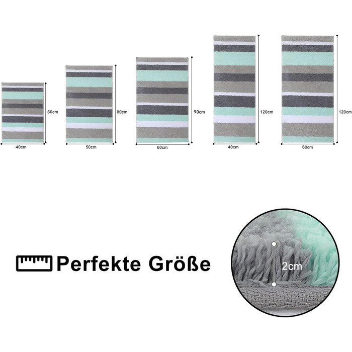 Килимок для ванної кімнати Homaxy, нековзний, м&39який килимок для ванної з мікрофібри з високим ворсом, абсорбуючі килимки для ванної, килимок для ванної, що прається 60 x 120 см, зелений/сірий 60 x 120 см (прямокутний) зелений/сірий