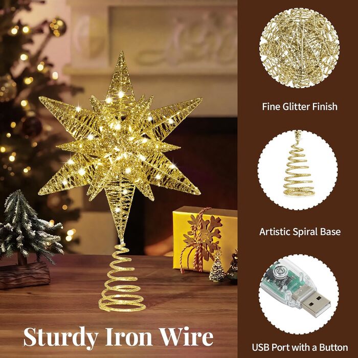 Різдвяна верхівка для ялинки у формі зірки Lewondr