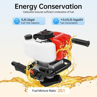 Бензиновий земляний бур 52 куб.см, 2 к.с. для буріння ям, встановлення стовпів, огорож та саду Двотактний двигун Зручний з двома ручками Без бура