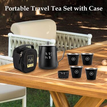 Компактний набір для чаювання в дорозі з кейсом Портативний нержавіючий сталь, термостійкий, для кемпінгу, 4 чашки, для грилю