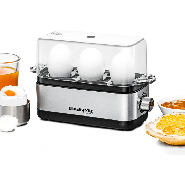 Яйцеварка ROMMELSBACHER ER 300 - на 1-3 яйця, регульована твердість, електронний контроль часу приготування, нагрівальний лоток з