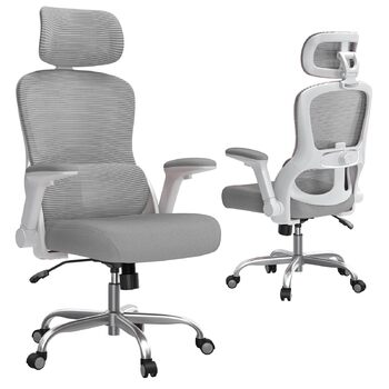 Ергономічне офісне крісло TRALT - Ігрове крісло з регульованим підголівником та поперековою опорою - Офісне крісло для дому - Комп&39ютерне крісло для високих людей - Сітчасте крісло, вантажопідйомність 150 кг, сірий колір