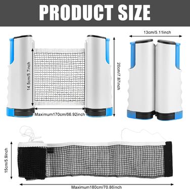 Сітка для настільного тенісу, 175 см (макс.) Сітка для настільного тенісу, висувна мобільна сітка для настільного тенісу, 2 замінні сітки для пінг-понгу, регульовані протиковзкі затискачі, транспортний тримач, ідеальний для всіх типів столів