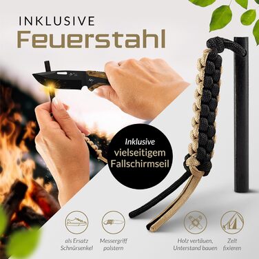 Складаний ніж (дворучний ніж) - дозволений до носіння в Німеччині - кишеньковий ніж 3-в-1 для кемпінгу, розбивача скла та різака д