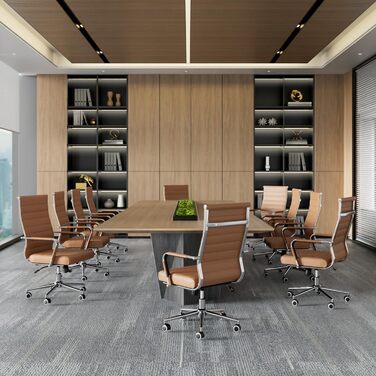 Офісний стілець UEV, вантажопідйомність 150 кг, з функцією гойдання, ергономічний робочий стілець з підлокітниками, обертовий стілець, S-подібна поперекова опора, м&39яке сидіння, регульована висота, виготовлений зі штучної шкіри, коричнева срібна основа