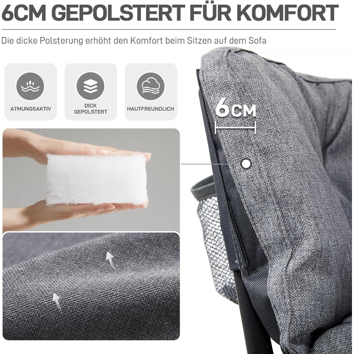 Складаний кемпінговий стілець EVER ADVANCED, ширина 124 см, кемпінговий диван для 2 осіб, розкладний диван, вантажопідйомність 320 кг, товсто м&39який кемпінговий диван, розкладний стілець XXL, 2-місний, висока спинка для саду на свіжому повітрі, балкону,