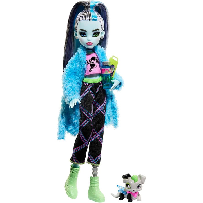 Лялька MONSTER HIGH та аксесуари для ночівлі, лялька Френкі Штайн з собакою Вотзі, вечірка Creever, піжамний комплект Френкі Штайн HKY68