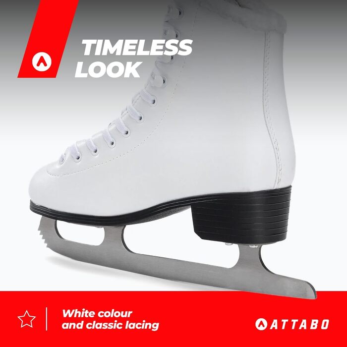 Фігурні ковзани ATTABO для дітей Лезо з нержавіючої сталі, класична шнурівка, посилені гачки, підкладка зі штучного хутра, зручні Білий 35 EU