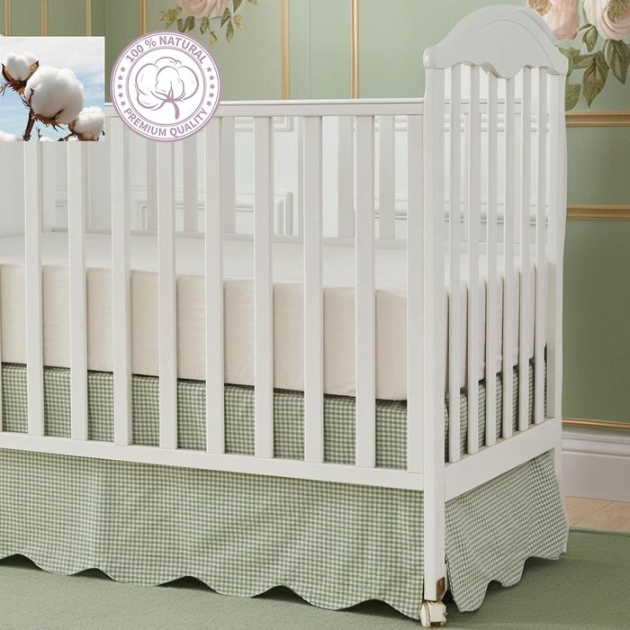 Бавовняна спідниця для ліжечка Brandream з гребінчастим краєм, для хлопчика, дівчинки, гендерно нейтральна спідниця для ліжечка, спідниця для малюків у фермерському стилі, спідниця для дитячого ліжечка, богемний принт, однотонне зелене в клітинку, зелене 