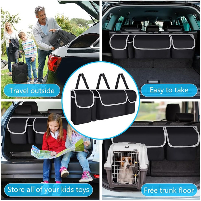 Універсальна сумка для автомобіля URAQT з 4 кишенями, водонепроникна, для заднього сидіння та багажника, з 3 регульованими ременями