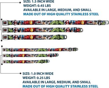 Нашийник для собак Buckle-Down AVD Marvel Avengers, розмір M (11-17 дюймів), ширина 2.5 см