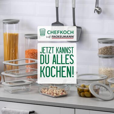 Набір контейнерів для зберігання FACKELMANN Chefkoch із 3 предметів із боросилікатного скла з вентиляційним клапаном 400 мл / 600 мл / 950 мл, герметичний та водонепроникний, підходить для використання в мікрохвильовій печі та духовці