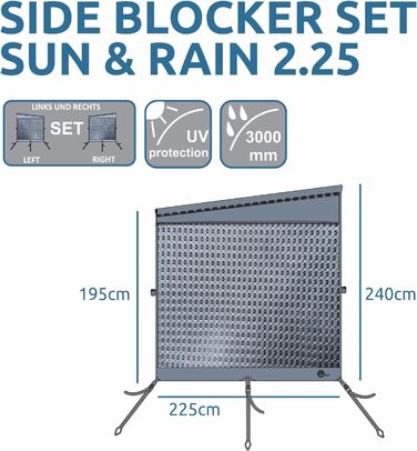 Бічні стінки блокувальника сонця дощу - 2 бічні стінки для тенту захищають від сонця, вітру та дощу