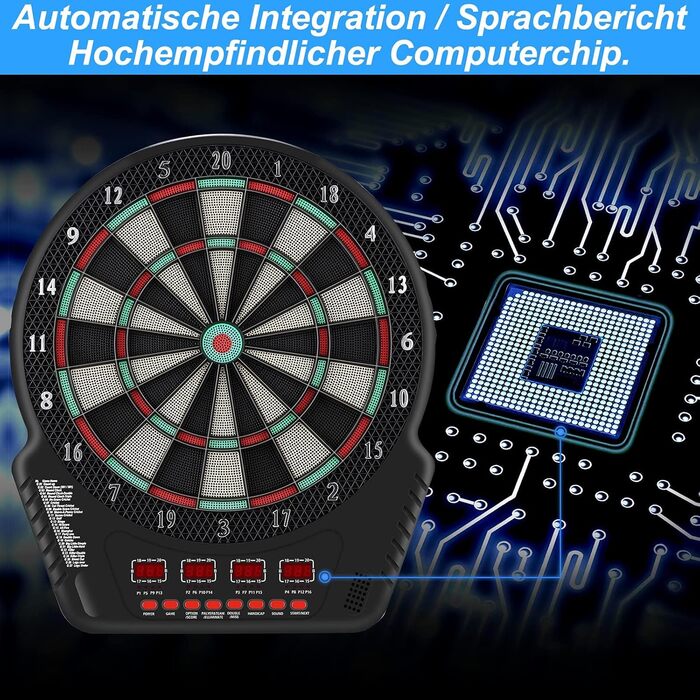 Електронний набір дартсу з голосовими підказками, 4 світлодіодні дисплеї, 6 дротиків, 27 ігор, 243 ігрові опції, професійний електронний дартс для дому, вечірок, саду, бару, 1-16 гравців, чорний