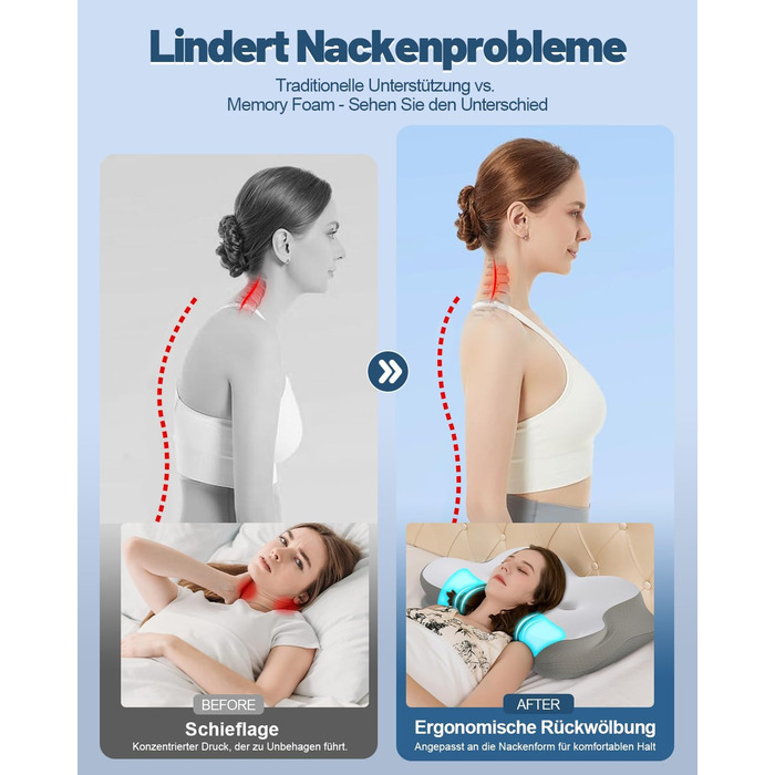 Подушка для шиї, подушка для сну на боці з подвійною зоною розвантаження вух, ергономічна ортопедична подушка з піни з ефектом пам&39яті від болю в шиї, подушка з підтримкою шиї для сну на спині/животі, темно-сіра
