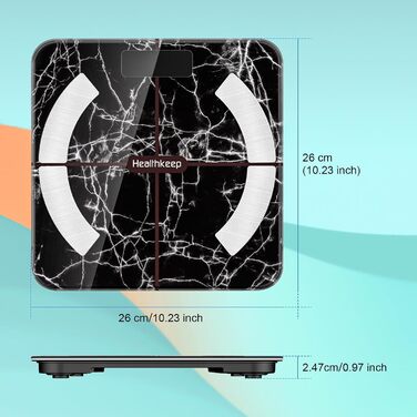 Ваги жиру в організмі, ваги для ванної кімнати Bluetooth із додатком, розумні цифрові ваги для жиру в організмі, ІМТ, ваги, м'язової маси, води, білка, скелетних м'язів, ваги кісток, BMR, чорний (260 мармурово-чорний)