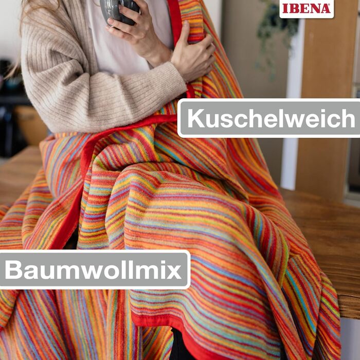 М&39яка ковдра Ibena Malang 100x150 см барвиста ковдра до колін, весела смугаста ковдра з високоякісної бавовняної суміші, м&39яка та приємно тепла 100 x 150 см. Барвиста