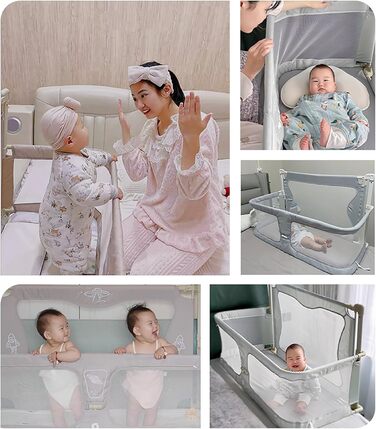 Дитяче ліжечко 3-в-1, 120x50 см, дитяча колиска, дитяче ліжко, дитяче дорожнє ліжечко, колиска, дитяче ліжечко-приліжко, пружинне ліжко Baby Box, з москітною сіткою, яку можна розмістити на ліжку (колір кремовий 120x50 см сірий)