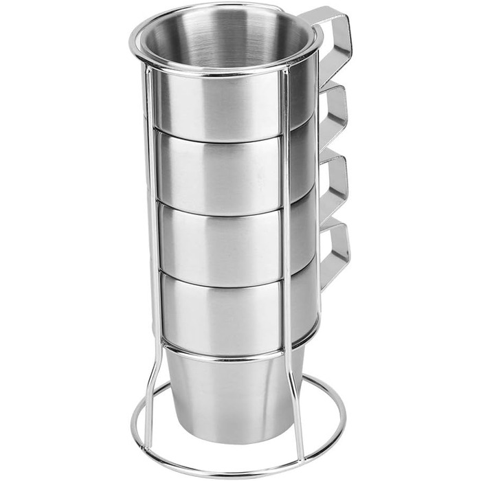 Елегантний набір кавових чашок з нержавіючої сталі з тримачем для тривалого використання, для домашнього кафе, нержавіюча сталь 304, комплект з 4 предметів