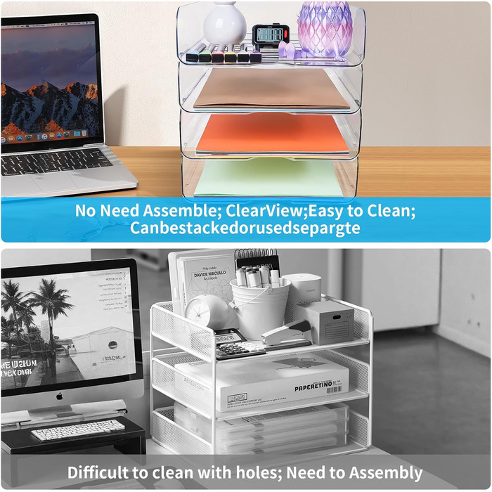 Лоток для паперу, лоток для листів, штабелюваний настільний органайзер, прозорі папки для файлів на стіл, офісний органайзер для файлів, iPad, листів, офісних документів A4, книг, нотаток, вертикальний лоток на 4 папки Claer-4shu