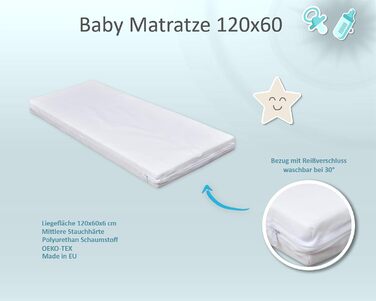 Дитяче ліжечко Baby Delux 60x120 біло-сіре з матрацом ведмежий мотив з перекладинами