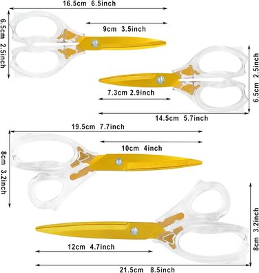 Ножиці CCR, золоте титанове покриття, побутові ножиці, прозорі акрилові ручки, гострі леза, набір ножиць для кравця, дім, офіс, школа, подарунок, набір із 4 шт.