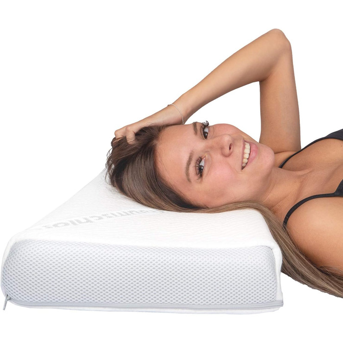 Підтримуюча подушка для шиї Traumschloss Comfort - регульована по висоті, подушка для зняття тиску з в&39язкопружним пінопластовим ядром (RG50) та дихаючим, стійким подвійним в&39язаним чохлом - 30x60 см, 10 см