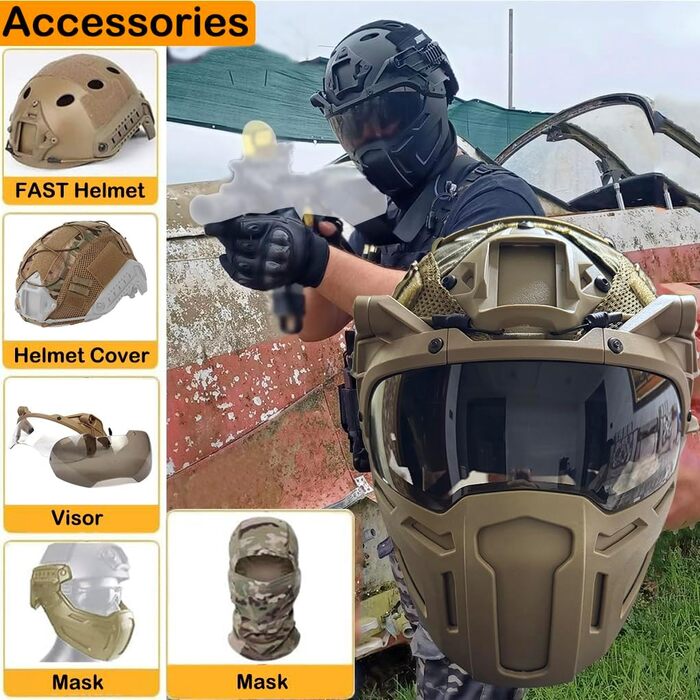 Тактичний швидкий шолом набір регульований страйкбольний шолом з маскою, чохлом для шолома та окулярами легкий відкритий тактичне спорядження для пейнтболу CS полювання страйкбольний тренування C