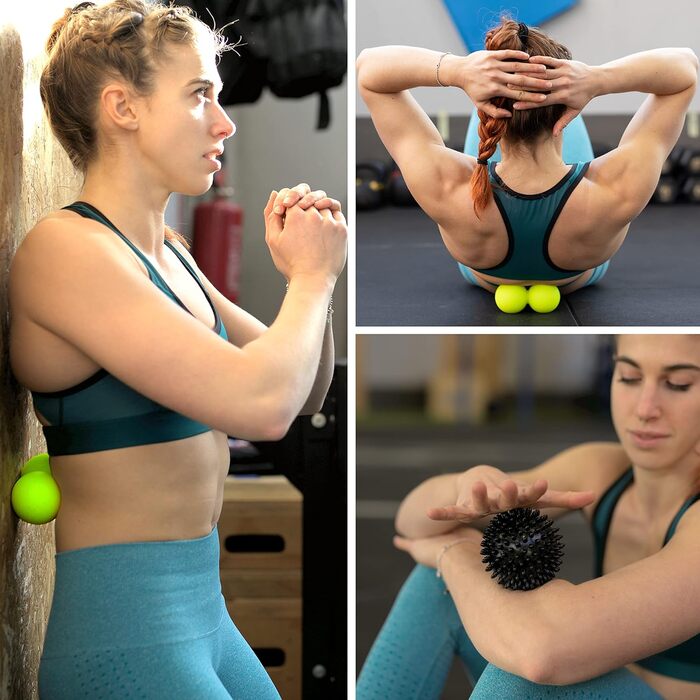 Набір роликів для фасцій KALAHARI, 3 предмети та електронна книга з вправами німецькою мовою - пінопластовий валик, дуобол, колючий м&39яч для самомасажу та тренування фасцій, фітнес-ролик для спини, хребта, стегон, ніг, шиї