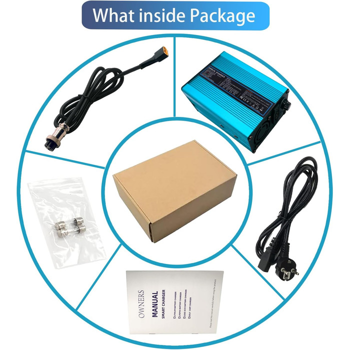 Зарядний пристрій 54,6 В 5 А для літієвих акумуляторних блоків 48 В, зарядний пристрій 48 В 5 А, синій зовнішній вигляд 48,1 В 5 А із сірим роз&39ємом A50 Anderson (HRH300-54.6V5AGX1613-BL)