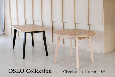 Розсувний овальний обідній стіл - кухонний стіл - дерев&39яні ніжки чорного кольору - стільниця з оздобленням Artisan - сучасний стиль - розрахований на 6-8 осіб, 80 x 140-180 см, Artisan, чорний