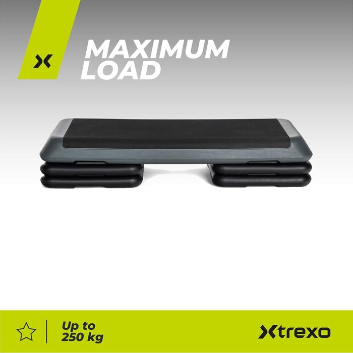 Степер TREXO для аеробного фітнесу для кардіотренувань, аксесуар для домашнього спортзалу з регульованою висотою (10, 15, 20 см), підходить для тренувань до 250 кг, чорний/рожевий, 109 x 41 см, TRX-AS01 сірий
