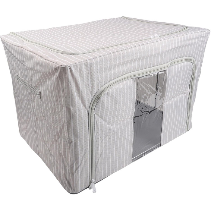 Складаний ящик для зберігання з вологостійкої тканини Оксфорд та сталевого каркасу, подвійною блискавкою зверху та прозорою передньою частиною для зручного зберігання та легкого доступу (66 л синього кольору, 66 л синього кольору в смужку)