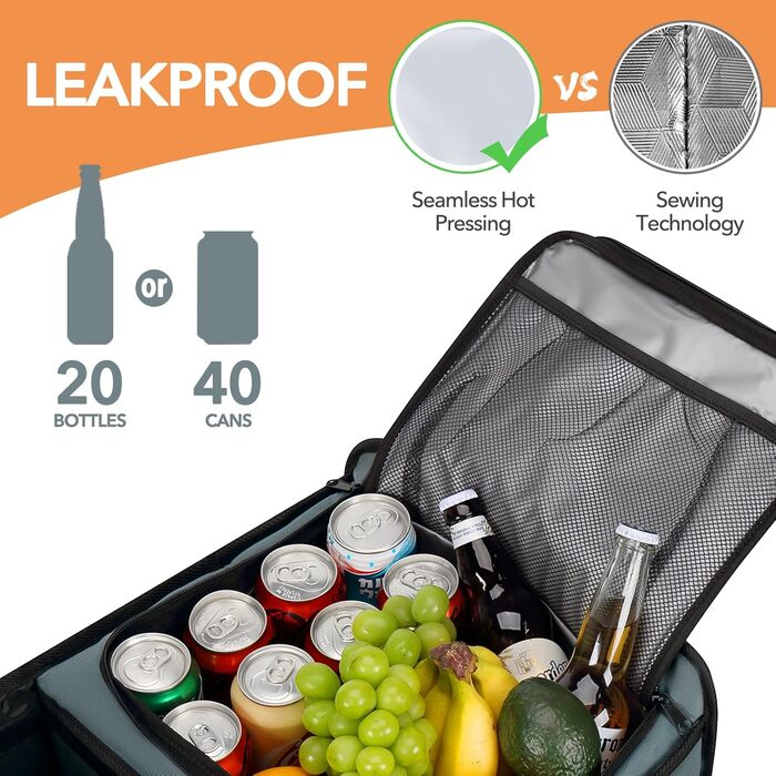 Органайзер для багажника з вбудованою герметичною сумкою-холодильником, 2 стяжними ременями, 4 знімними перегородками, складною кришкою, виготовлений з PE-пластини товщиною 2 мм, сірий