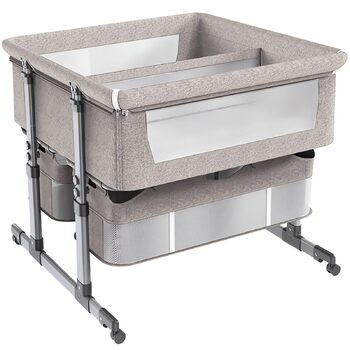 Односпальне ліжко для двох немовлят, дитяче ліжко для близнюків, колиска для близнюків, односпальне ліжко поруч зі мною, регульована висота в 6 напрямках, легко розкладне спальне ліжко, портативне дитяче ліжко кольору хакі