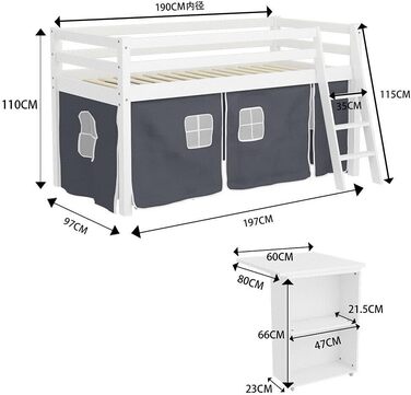 Сучасне двоярусне ліжко для спальні, 90 см, з каркасом сходів, тентом і книжковою полицею збоку, дерев'яне ліжко-горище для дітей