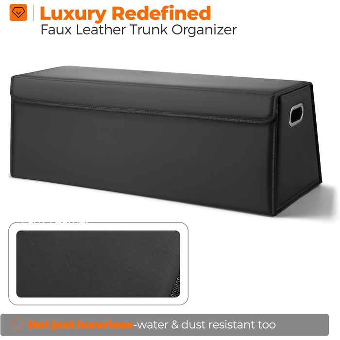 Органайзер для багажника Fyzeoty просторий органайзер для позашляховика, шкіряна коробка для зберігання речей, з магнітною кришкою, складаний та регульований, трапецієподібної форми, чорний