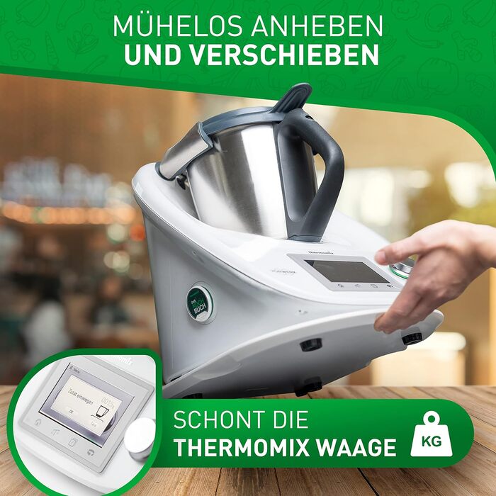 Розсувна дошка FLIPLINE для Thermomix TM6 / TM5 біла AirSlide з мінерального акрилового каменю (ніжки TEFLON) Noble Slider - переміщення без зусиль - роликова дошка Thermomix Glides