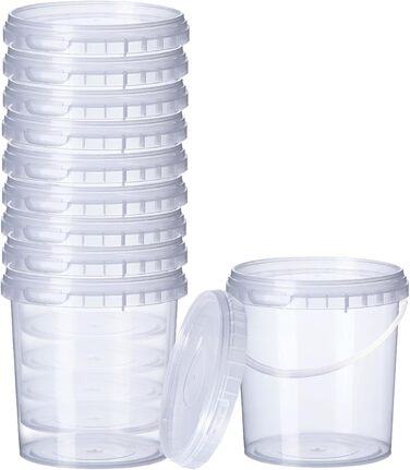 Пластикові відра Growmania, 1 літр, прозорі, з ручкою, герметична ємність, підходить для їжі, рідин та фарби, 100 шт.