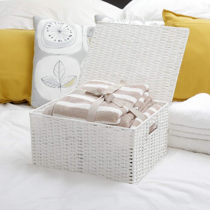 Кошик для зберігання Arpan з кришкою, виготовлений з паперу та мотузки, білий, розмір XL