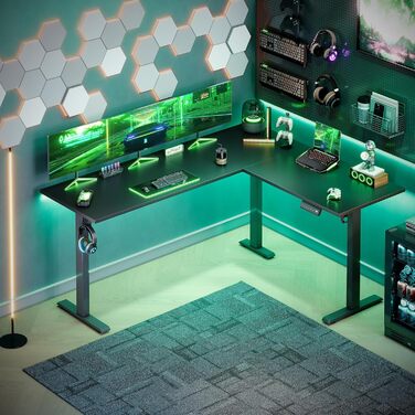 Подібний стіл OffiGo з регульованою висотою, 160 x 120 см, кутовий стіл з електричним регулюванням висоти, ергономічний стіл для роботи сидячи та стоячи, комп&39ютерний стіл, чорний, 160 x 120 см