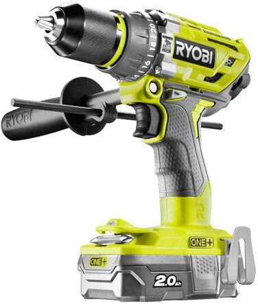 Акумуляторний ударний дриль Ryobi (18 В, функція ударного свердління, з 2-ма акумуляторами 2,0 Ач, швидкозатискний патрон) R18PD7-
