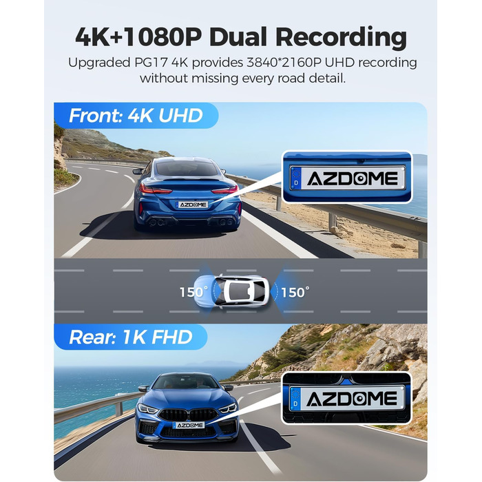 З камерою заднього виду, автомобільною камерою з Wi-Fi, 64 ГБ картою, подвійним дзеркалом IPS з сенсорним екраном, циклічним записом і G-сенсором, нічним баченням WDR, моніторингом паркування, GPS, 12&39 PG17 4K Mirror Dash Cam