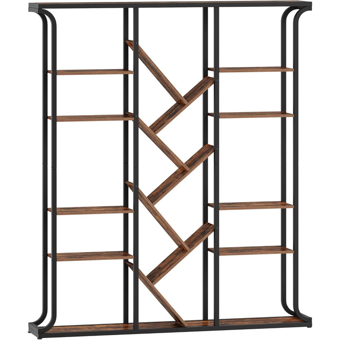 Книжкова полиця Hzuaneri, 3 колони, 6-ярусна книжкова шафа у формі дерева, 17 відкритих незалежних полиць, для домашнього офісу, спальні, вітальні, 24 x 156 x 180 см, вінтажний коричнево-чорний BC53201B