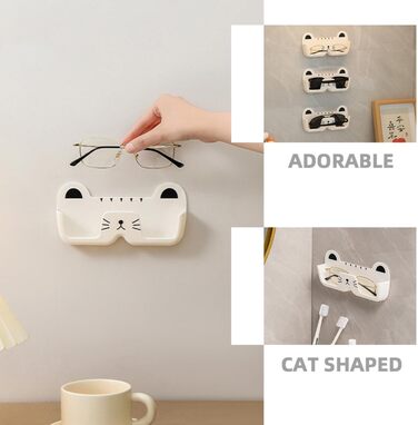Тримач для сонцезахисних окулярів Tofficu, настінний, у формі кота, органайзер для окулярів, пластик, білий, компактний, для дому та офісу