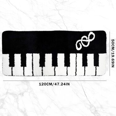 Чорно-білий килимок з мікрофібри з ворсистками у формі клавіш піаніно, абсорбуючий килимок для ванної, швидковисихаючий килимок для ванної, нековзний килимок для ванної, що миється, для вітальні та спальні (50x120 см, стиль A) з візерунком клавіш піаніно,